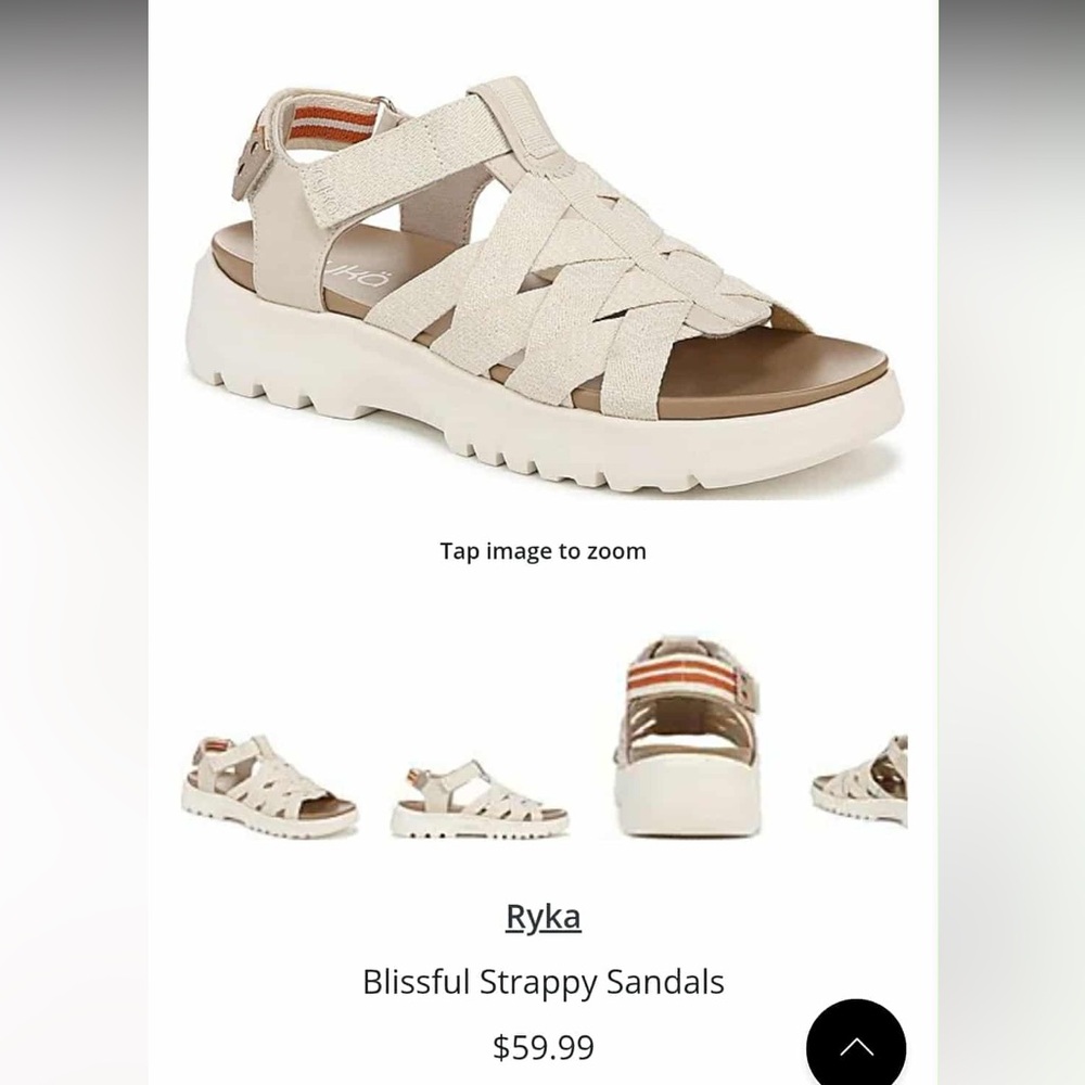 Ryka Blissful Strappy Sandals Size 8.5 Whitecap Beige Stretch Fabric lightweight - Picture 3 of 10